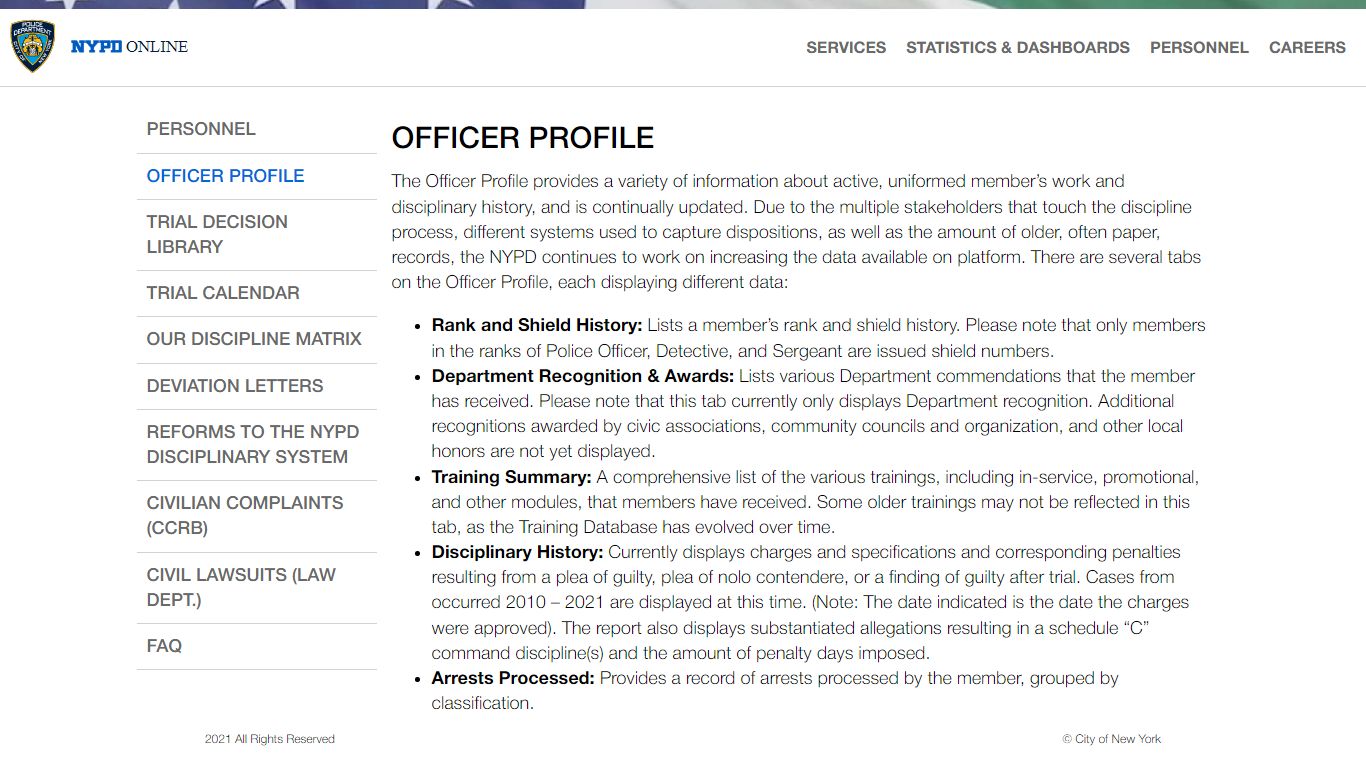 Officer Profile - NYPD Online